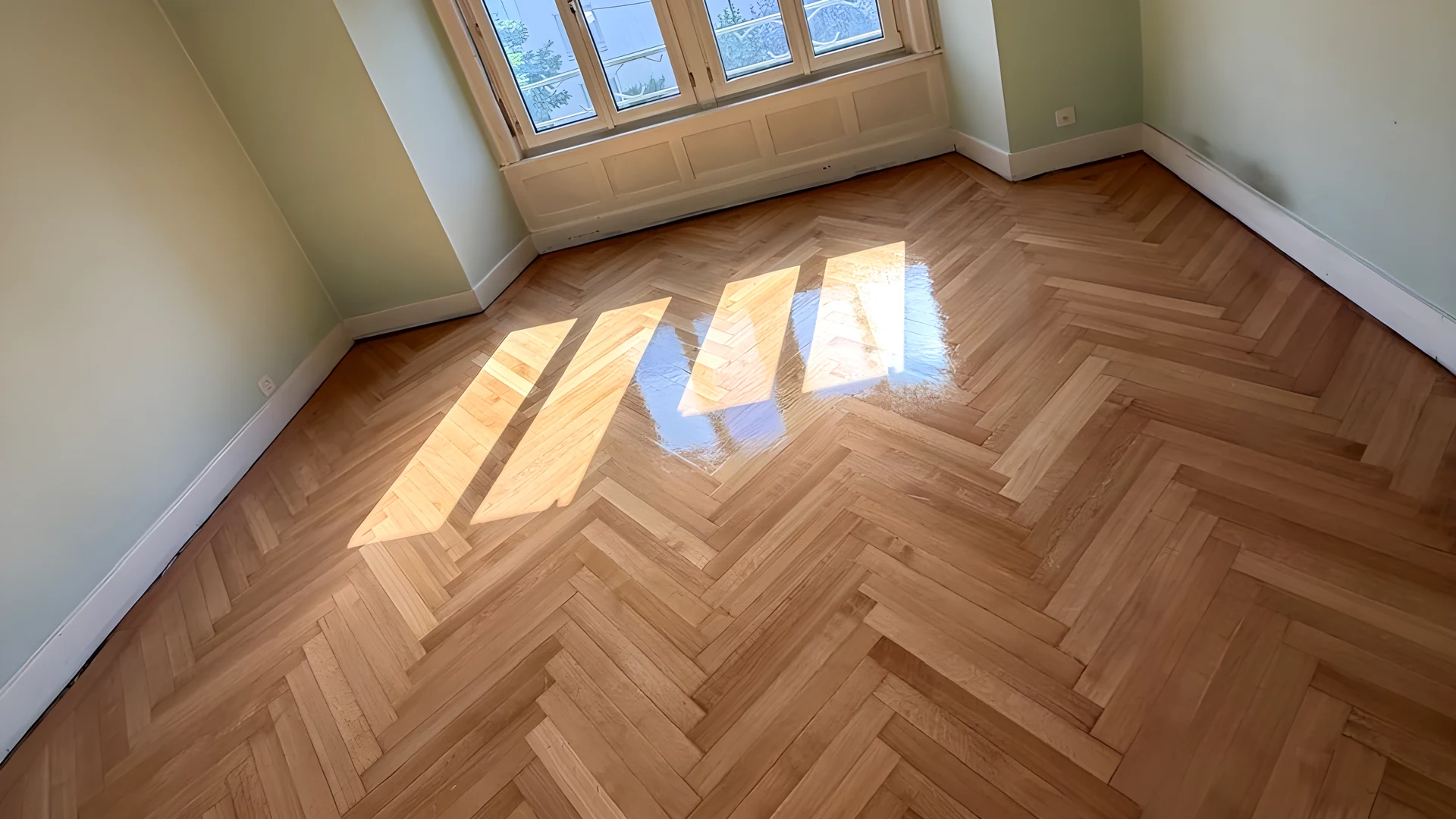 Fischgrätparkett im Altbau nach dem Schleifen – M2 Bodenbeläge Basel